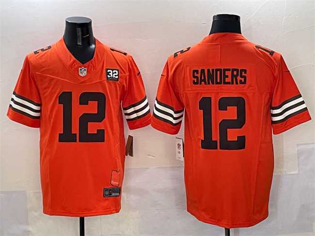 Men%27s Cleveland Browns #12 Shedeur Sanders Orange 2025 Draft F.U.S.E. With Jim Brown Memorial & Home Patch Vapor Limited Stitched Jersey->las vegas raiders->NFL Jersey